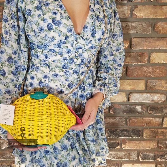 AUTHENTIC AND NEW Lemon Crossbody Kate Spade Wicker Picnic Perfect - Picture 5 of 7